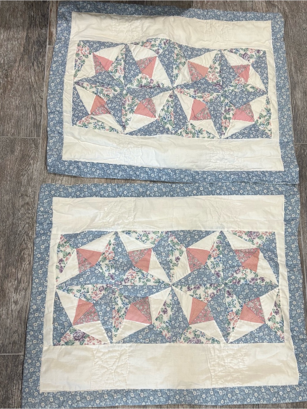 VTG Set Of 2 Quilted Patchwork Pillow Shams 29" x 23" Cottagecore Star Log Cabin